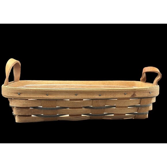 VINTAGE 1991 LONGABERGER 12" BREAD BASKET Leather Handles, Protector Signed - Picture 1 of 12
